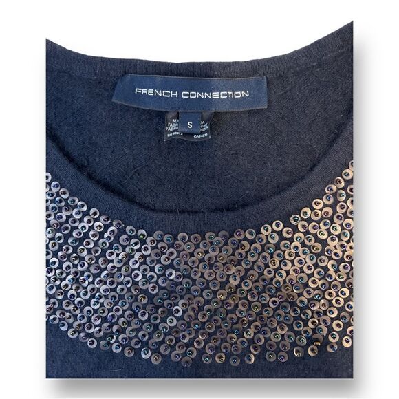 French Connection Navy Blue Sequin Detail Top Size Small - Picture 2 of 5